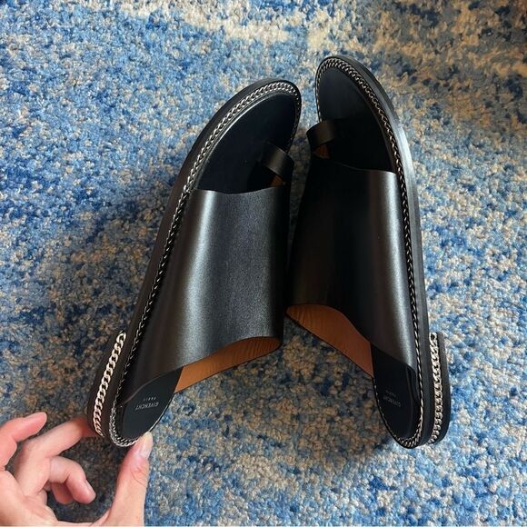 Givenchy Black Leather Chain Accent Slides - Picture 12 of 14